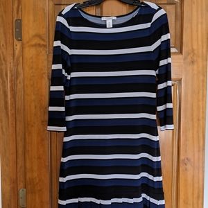 XS black, white and blue striped dress from WHBM